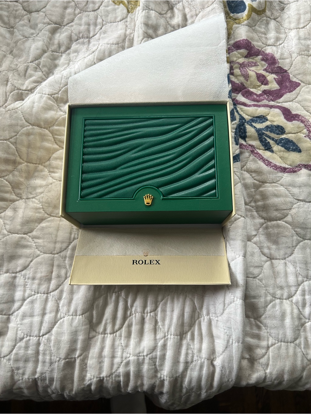 Rolex Green Watch Presentation Box With Gold Crown Detail